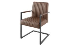 Moderner Freischwinger Stuhl BIG ASTON Echtleder vintage braun Taschenfederkern Metall
