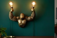 Moderne Wandlampe KING APE 50cm gold Affen-Skulptur handmade