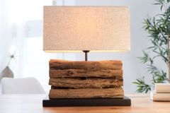 Handgefertigte Tischlampe PERIFERE 40cm beige Treibholz Leinenschirm