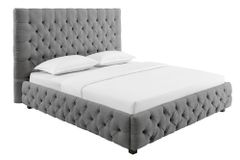 Design Boxbett PARIS 180x200cm grau Leinen Chesterfield Doppelbett