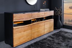 Massivholz Sideboard GRAND ACACIA 180cm braun Akazie mit LED-Beleuchtung Baumkante