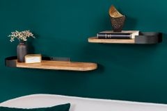 Modernes 2er Set Wandregal PURE NATURE 60cm schwarz Mangoholz massiv Metall handmade