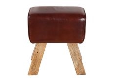 Retro Sitzhocker TURNBOCK 40cm mit Echtleder Bezug Mangoholz Hocker