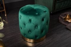Design Hocker MODERN BAROCK 40cm dunkelgrün gold Samt Chesterfield