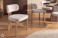 Design Stuhl BELLANO creme beige Chenille Cremona Metallgestell Eiche