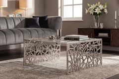 Handgearbeiteter Couchtisch ABSTRACT 60cm Alu silberfarbig im Gap Design