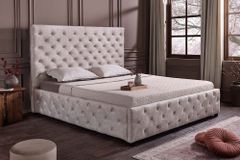 Design Boxbett PARIS 180x200cm champagner beige Samt mit Stauraum und Lattenrost