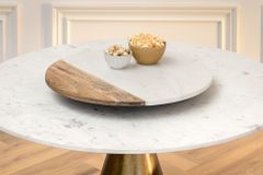 Runder Esstisch ELEGANCIA 100cm messing weiß Marmor Eisen mit Säulenfuß