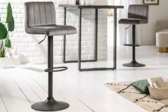 Drehbarer Barhocker PORTLAND grau Samt Barstuhl mit Lehne höhenverstellbar