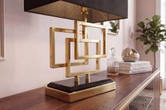 Moderne Tischleuchte ATLANTIS 56cm gold Stoffschirm schwarz Marmor Lampe