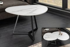 Design Couchtisch MARVELOUS 70cm weiß Marmor Keramik schwarzes Metall
