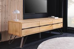 Massives TV-Lowboard LIVING EDGE 160cm natur Eichenholz Baumkante mit Hairpin Legs