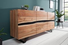 Massivholz Sideboard AMAZONAS 150cm Akazie natur Metall schwarz Baumkante