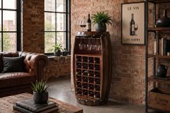 Massives Weinregal BODEGA 97cm coffee braun Pinie Fass-Bartisch für 24 Flaschen