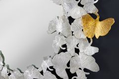 Dekorativer Wandspiegel GINKGO LEAFS XL 90cm gold silber rund aus Metall handmade