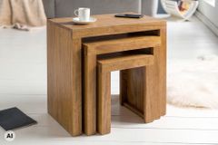 Massives 3er-Set Beistelltische MAKASSAR 45cm natur honey finish Mangoholz