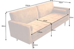 Modernes Schlafsofa COUTURE 200cm senfgelb Microvelours 3-Sitzer Couch mit Schlaffunktion