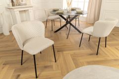 Design Stuhl LYON beige Cord schwarze Metallbeine