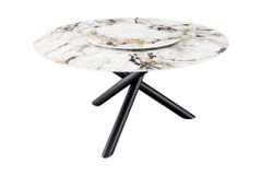 Runder Esstisch SPIN 150cm weiß grau gold 360° drehbare Servierplatte Aurora Oro Keramik