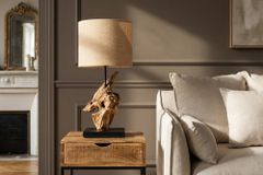 Treibholz Tischlampe HYPNOTIC 60cm natur Leinen-Schirm