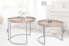 Rundes 2er Set Beistelltische ELEMENTS 55cm Akazie stone finish Metall schwarz