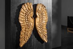 Extravagantes Highboard ANGEL 140cm schwarz Mangoholz mit goldenen Flügeln