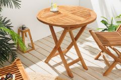 Massiver Gartentisch EMPIRE TEAK 70cm natur Teakholz rund klappbar Balkontisch Outdoor