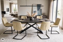 Freischwinger Stuhl MIAMI beige antik Microfaser matt schwarz Metallgestell