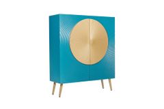 Massives Highboard AURUM 120cm türkis Mangoholz mit ikonischem Gold-Element