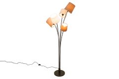 Design Stehlampe LEVELS 176cm weiß beige braun mit 5 Leinenschirmen