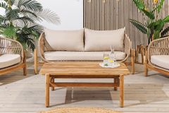 Wetterfestes Gartenlounge Set ROPE natur beige Akazienholz Aluminium inkl. Tisch Sitzpolster