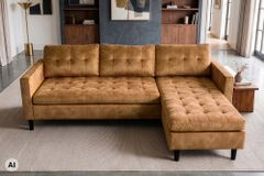 Ecksofa STOCKHOLM 220cm senfgelb Samtstoff Federkern 3-Sitzer-Sofa