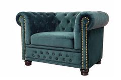 Barocker Sessel CHESTERFIELD petrol Samt Federkern goldene Nieten mit Knopfheftung