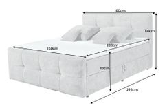 Modernes Boxspringbett TOULOUSE 160x200cm silbergrau inkl. Matratze Topper Stauraum