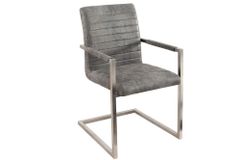 Industrial Freischwinger Stuhl LOFT vintage grau Microfaser mit Armlehne Edelstahl