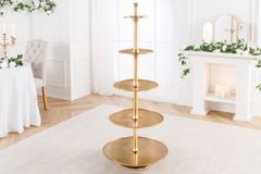 Design XXL Etagere ABSTRACT 150cm gold Metall mit fünf Etagen handmade