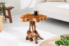 Massivholz Beistelltisch ROOT 40cm natur Teak aus Wurzelholz im Stelzen-Design