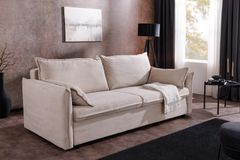 XXL Sofa mit Schlaffunktion APARTMENT beige Cord inkl. Bettkasten und Kissen