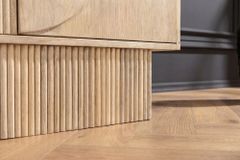 Massiver Barschrank ART DECO 140cm weiß gekälkt Mangoholz 3D-Front Highboard