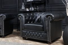 Design Sessel CHESTERFIELD 110cm matt schwarz Knopfheftung Federkern