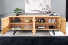 Massives Sideboard FLUID 175cm creme Mangoholz 3D-Design Kufengestell
