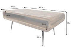 Massivholz Couchtisch ALPHA 90cm braun Sheesham stone finish Metallbeine mit Stauraum