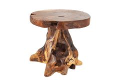 Massiver Beistelltisch ROOT 40cm Teakholz Hocker aus Wurzelholz