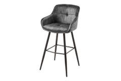 Design Barhocker EUPHORIA grau Samt schwarze Metallbeine Barstuhl mit Lehne