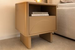 Design Nachttisch SAVOY 50cm grau beige greige Keramik Travertin Beistelltisch