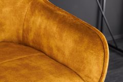 Design Barhocker EUPHORIA senfgelb Samt schwarze Metallbeine Barstuhl mit Lehne