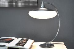 Moderne Tischlampe LUNA LOGO 45cm silber verchromt Tischleuchte