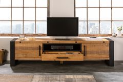 Massives TV-Lowboard THOR 200cm recyceltes Pinienholz im Industrial Design