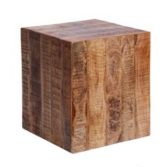 Massiver Beistelltisch FACTORY 45cm natur Mangoholz geflammt auf Rollen