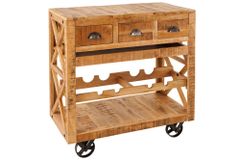 Industrial Barschrank BODEGA 86cm Mangoholz Servierwagen mit Weinregal